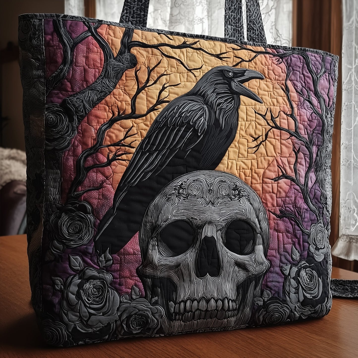 Raven Skull Quilted Tote Bag GFTONT2001
