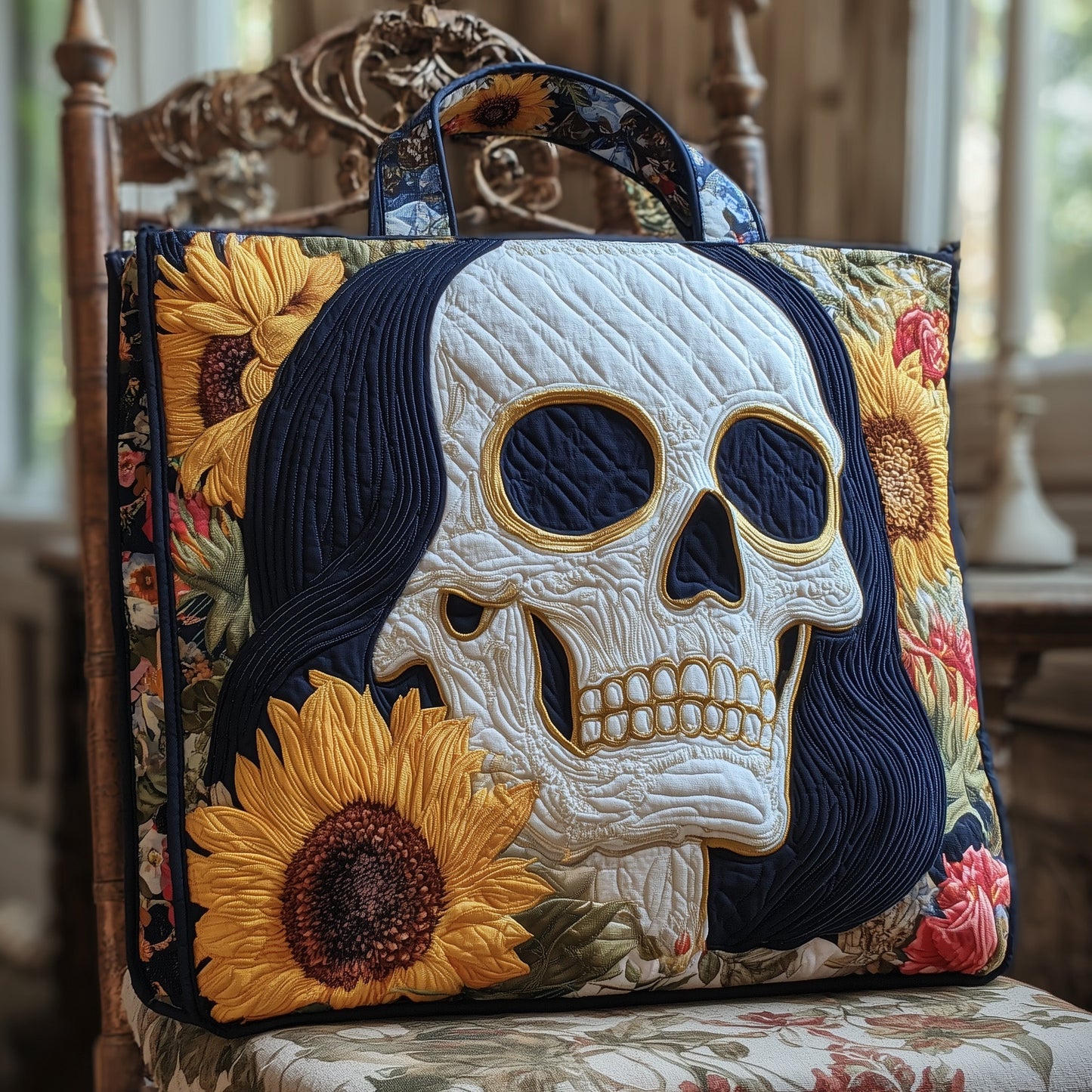 Skull in Bloom Quilted Tote Bag GFTONT2061