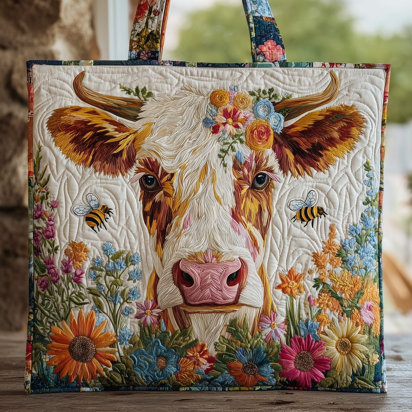 Floral Cow Quilted Tote Bag GFTONT2255