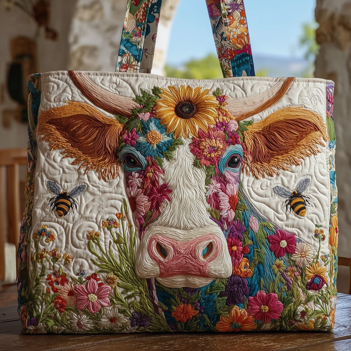 Floral Moo Quilted Tote Bag GFTONT2257