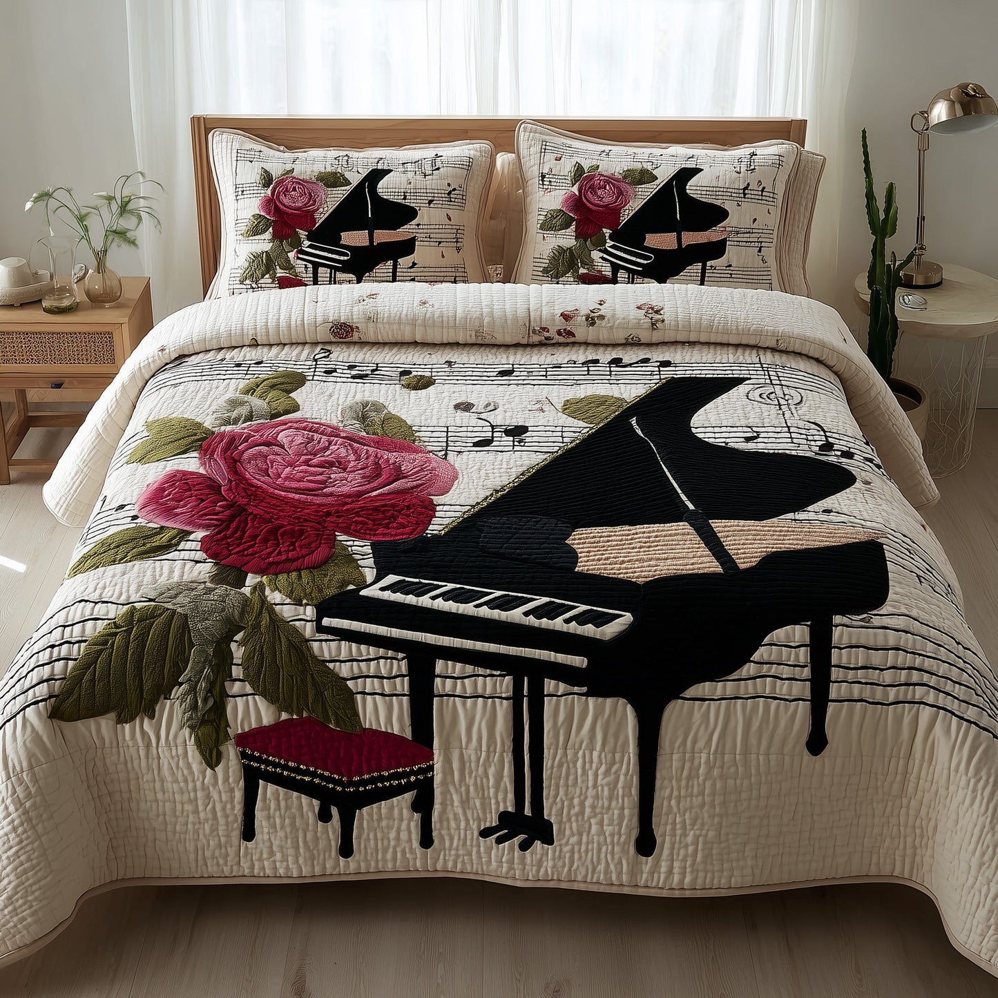 Rosy Piano 3-Piece Quilted Bedding Set GFTONT2385