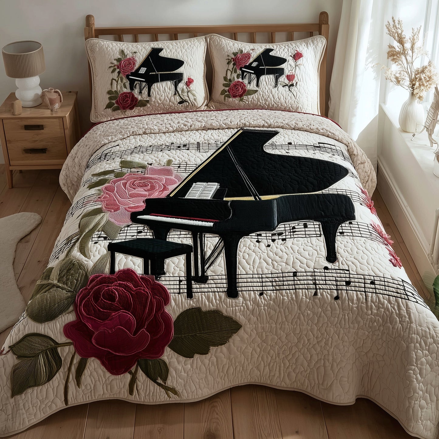 Rosy Piano 3-Piece Quilted Bedding Set GFTONT2386