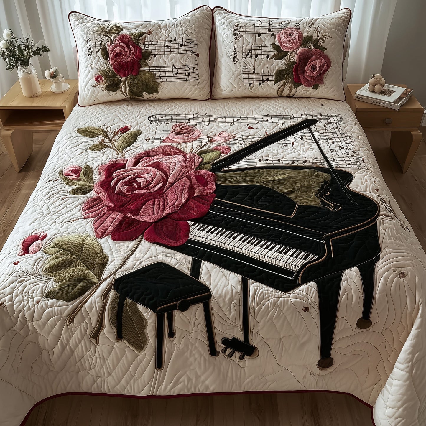 Rosy Piano 3-Piece Quilted Bedding Set GFTONT2387