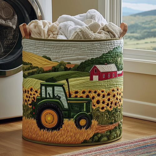 Sunflower Tractor Quilted Laundry Basket GFTONT2621