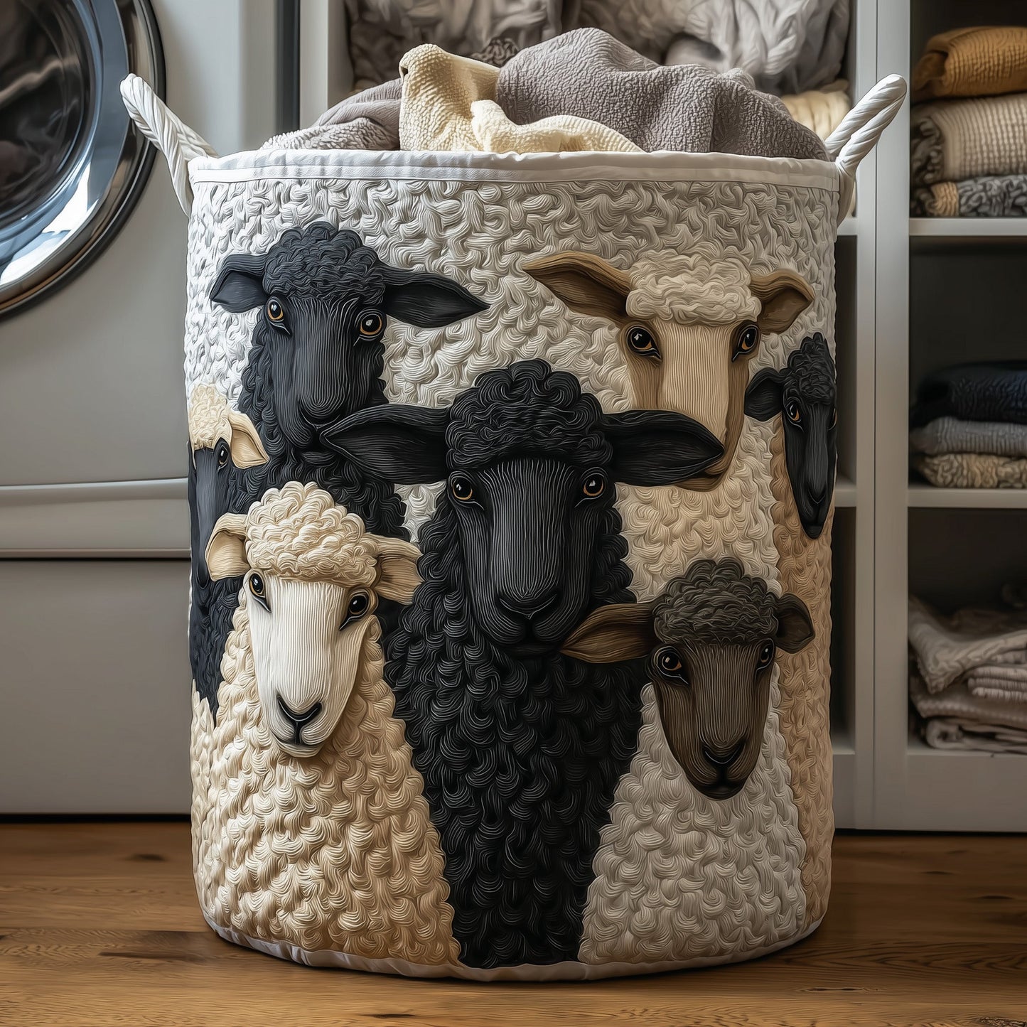 Woolly Sheeps Quilted Laundry Basket GFTONT2740