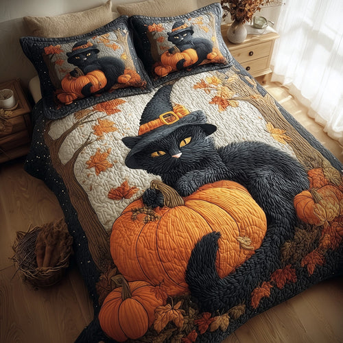 Halloween Cat 3-Piece Quilted Bedding Set GFTONT2863