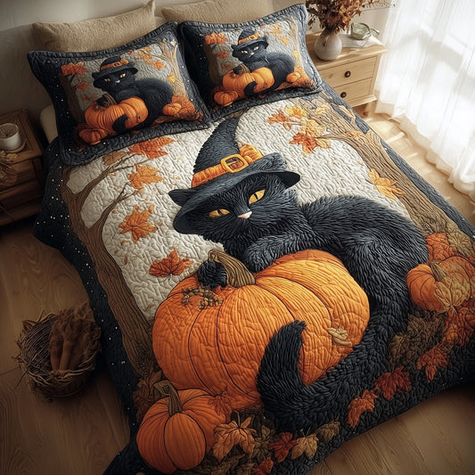 Halloween Cat 3-Piece Quilted Bedding Set GFTONT2863