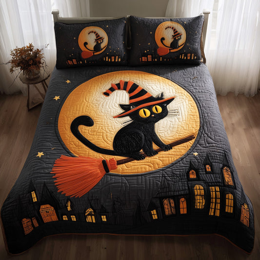 Halloween Cat 3-Piece Quilted Bedding Set GFTONT2864