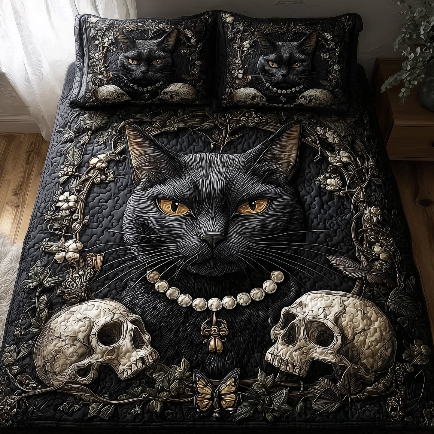 Gothic Cat 3-Piece Quilted Bedding Set GFTONT2866