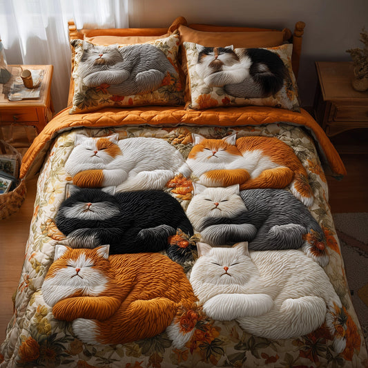 Autumn Cat Nap 3-Piece Quilted Bedding Set GFTONT2882
