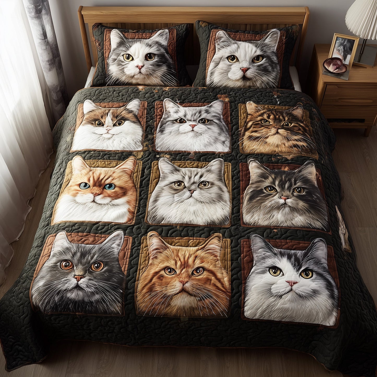 Cat Joy 3-Piece Quilted Bedding Set GFTONT2885
