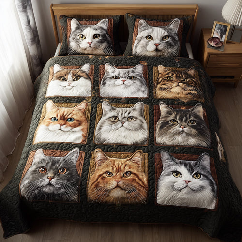Cat Joy 3-Piece Quilted Bedding Set GFTONT2885