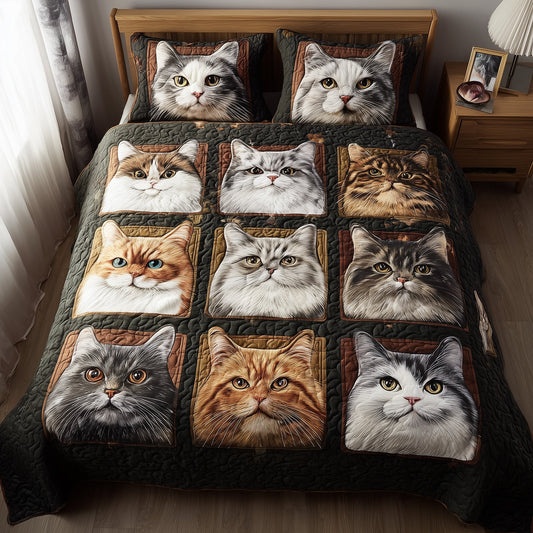Cat Joy 3-Piece Quilted Bedding Set GFTONT2885