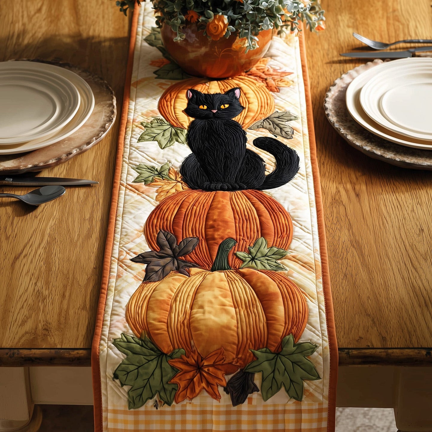 Pumpkin Cat Quilted Table Runner GFTONT2965