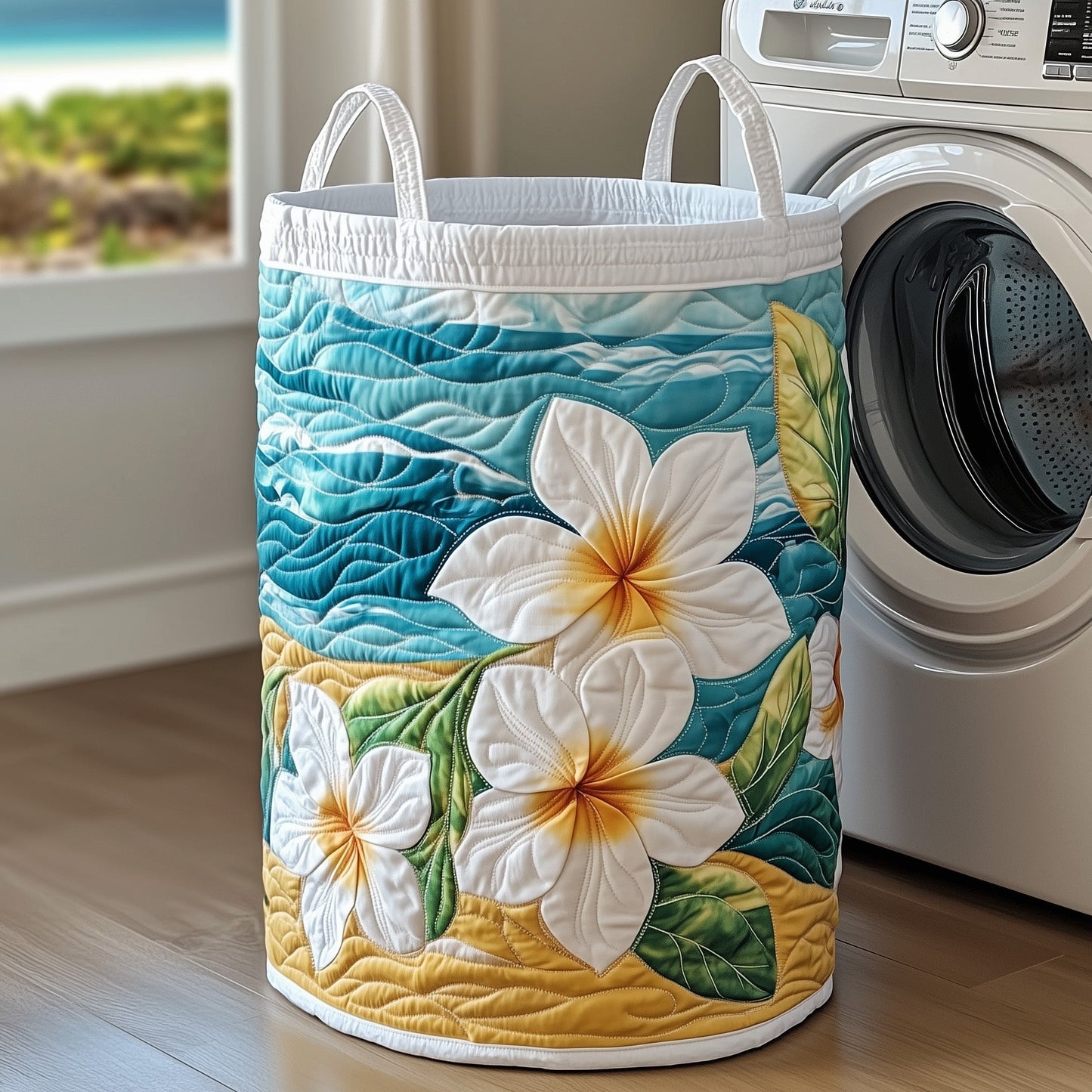 Tropical Plumeria Quilted Laundry Basket GFTONT3114