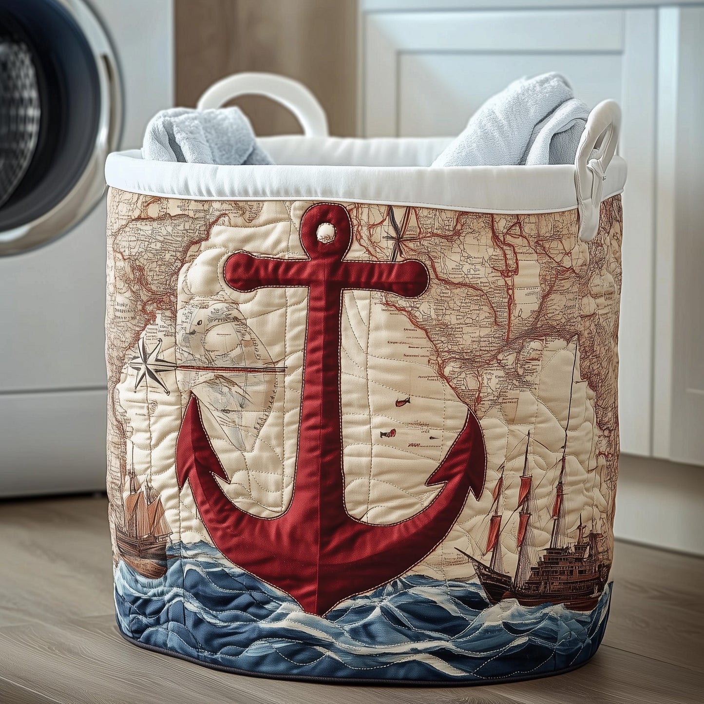 Nautical Anchor Quilted Laundry Basket GFTONT3142