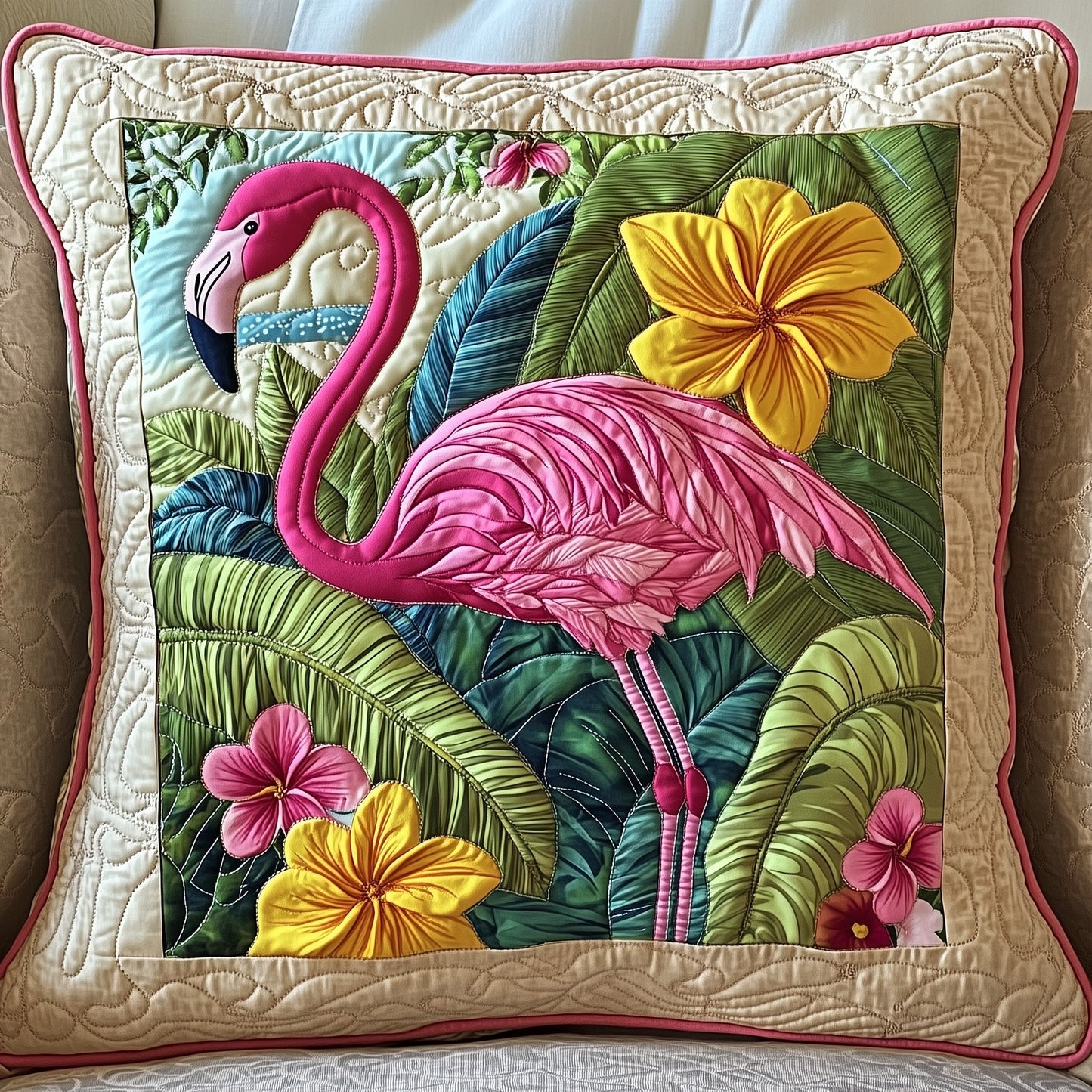Tropical Flamingo Quilted Pillow Case GFTONT353