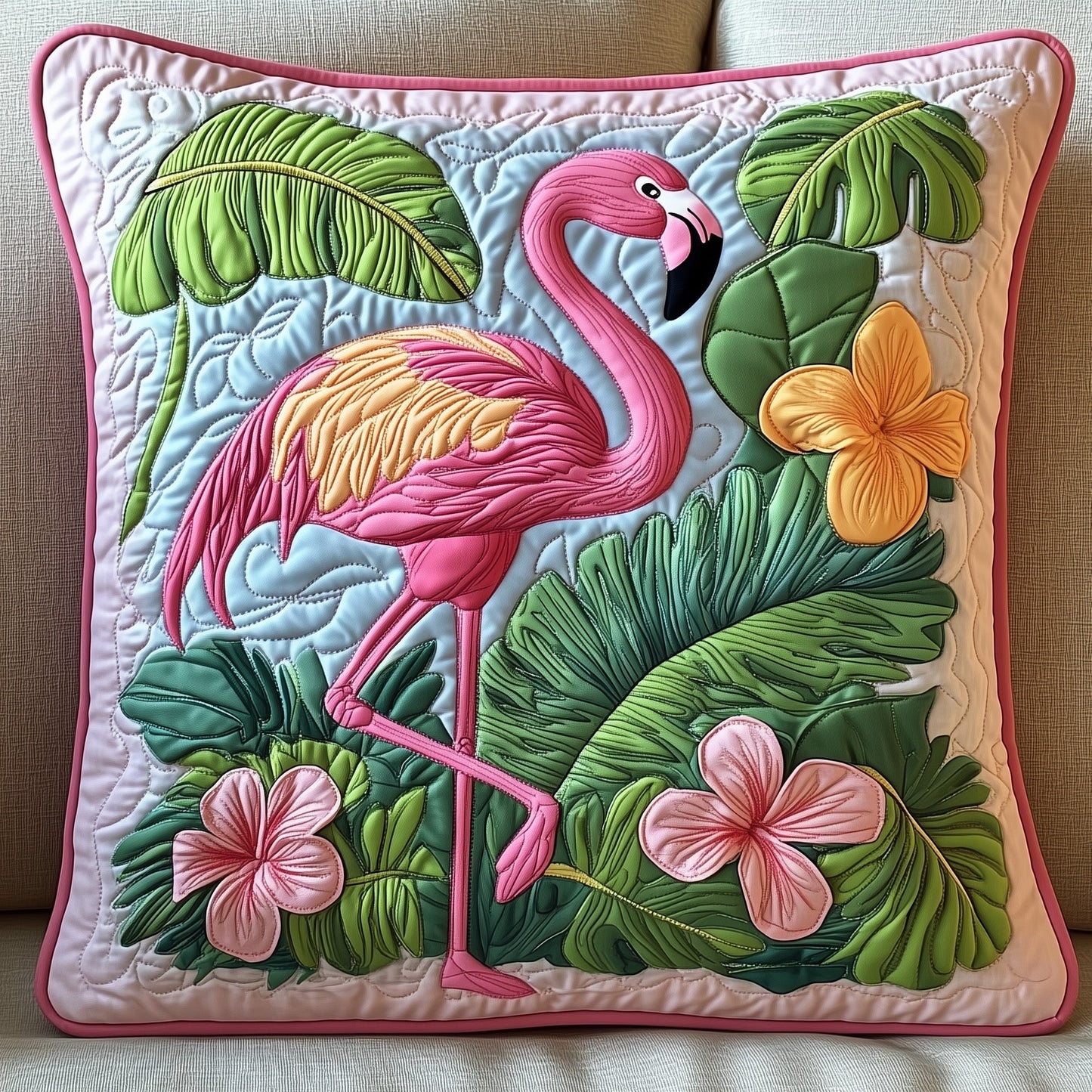 Tropical Flamingo Quilted Pillow Case GFTONT354