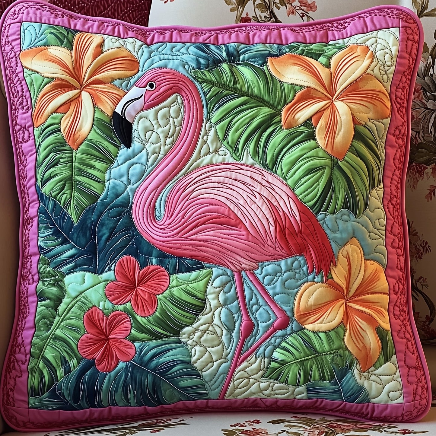 Tropical Flamingo Quilted Pillow Case GFTONT357