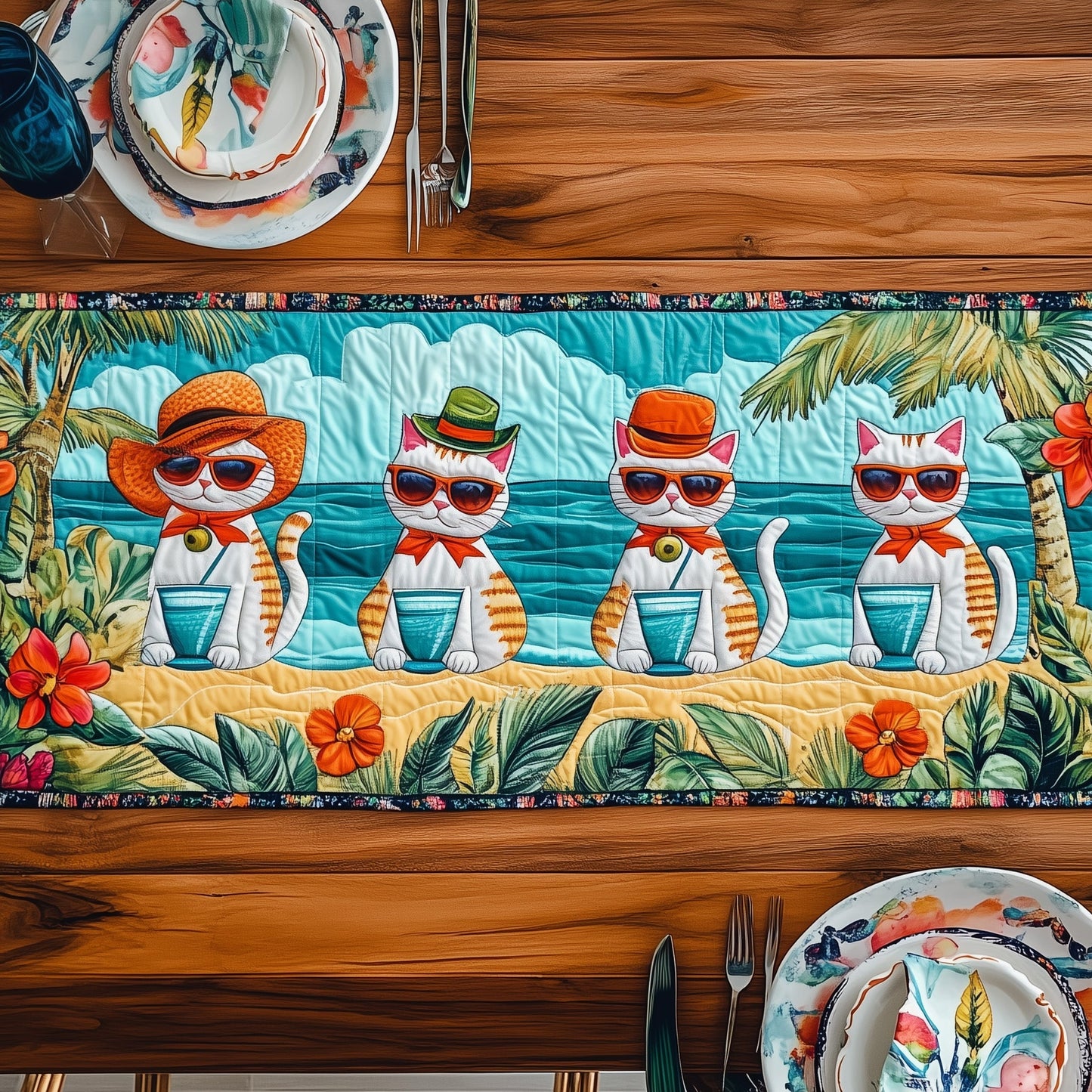 Summer Cat Quilted Table Runner GFTONT373