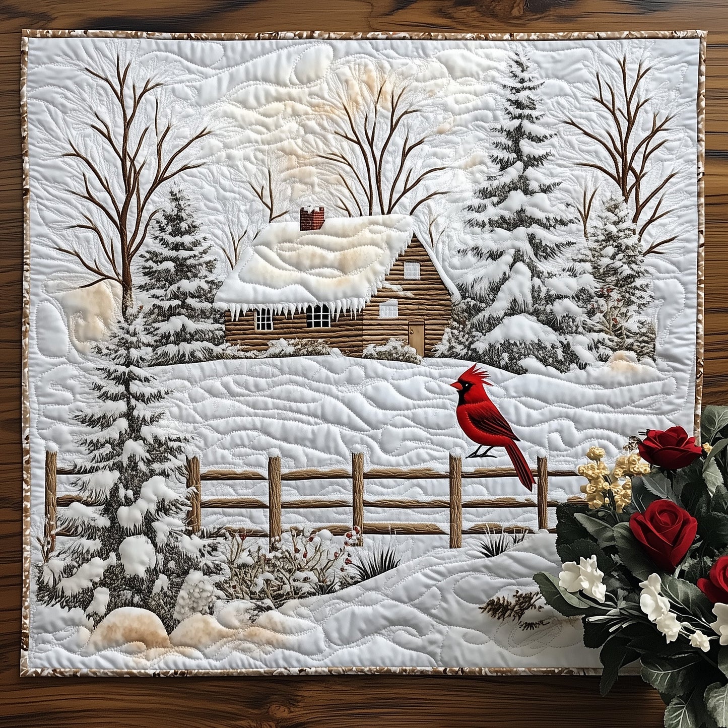 Cardinal Cabin Quilted Table Topper GFTONT3870