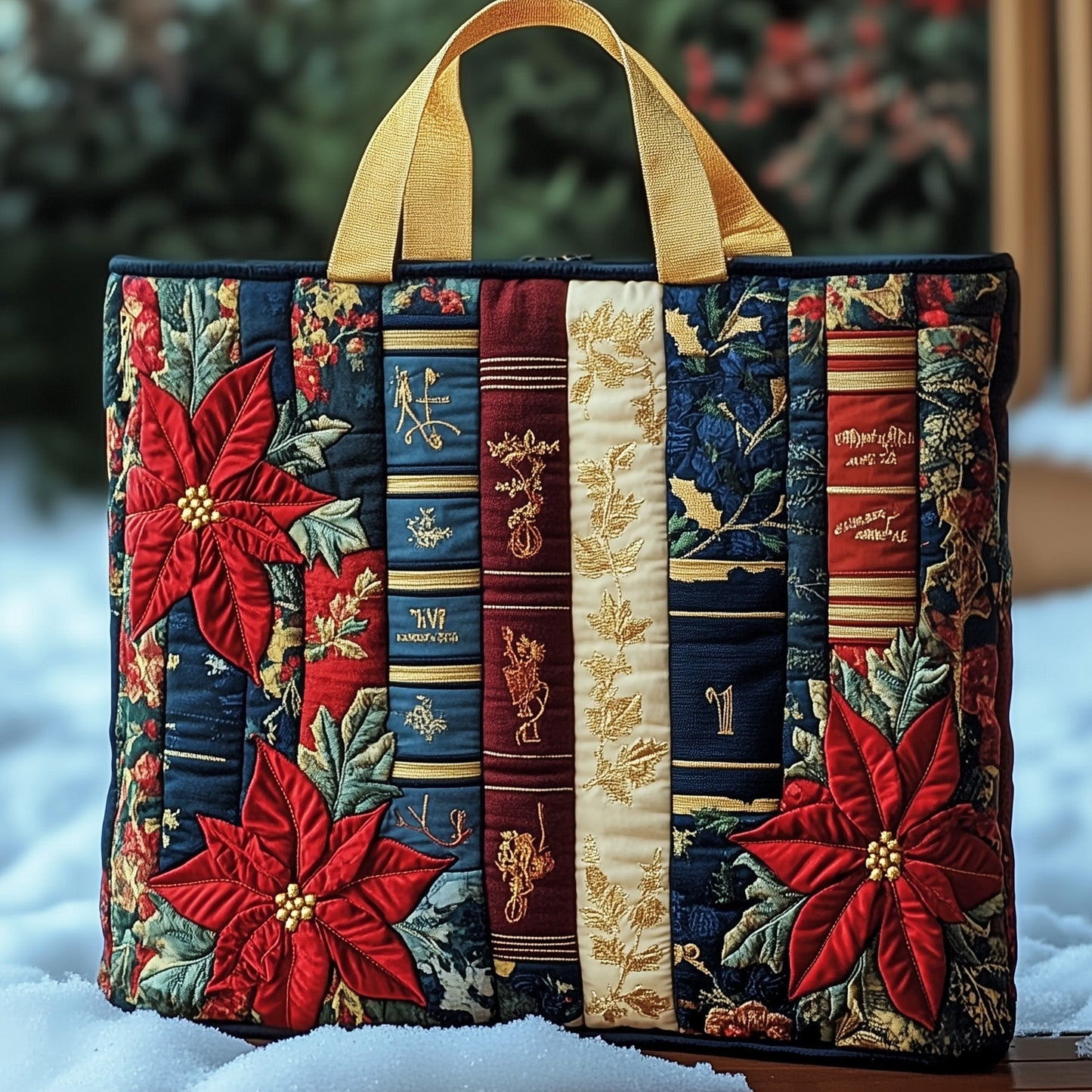 Poinsettia Librabry Quilted Tote Bag GFTONT3899