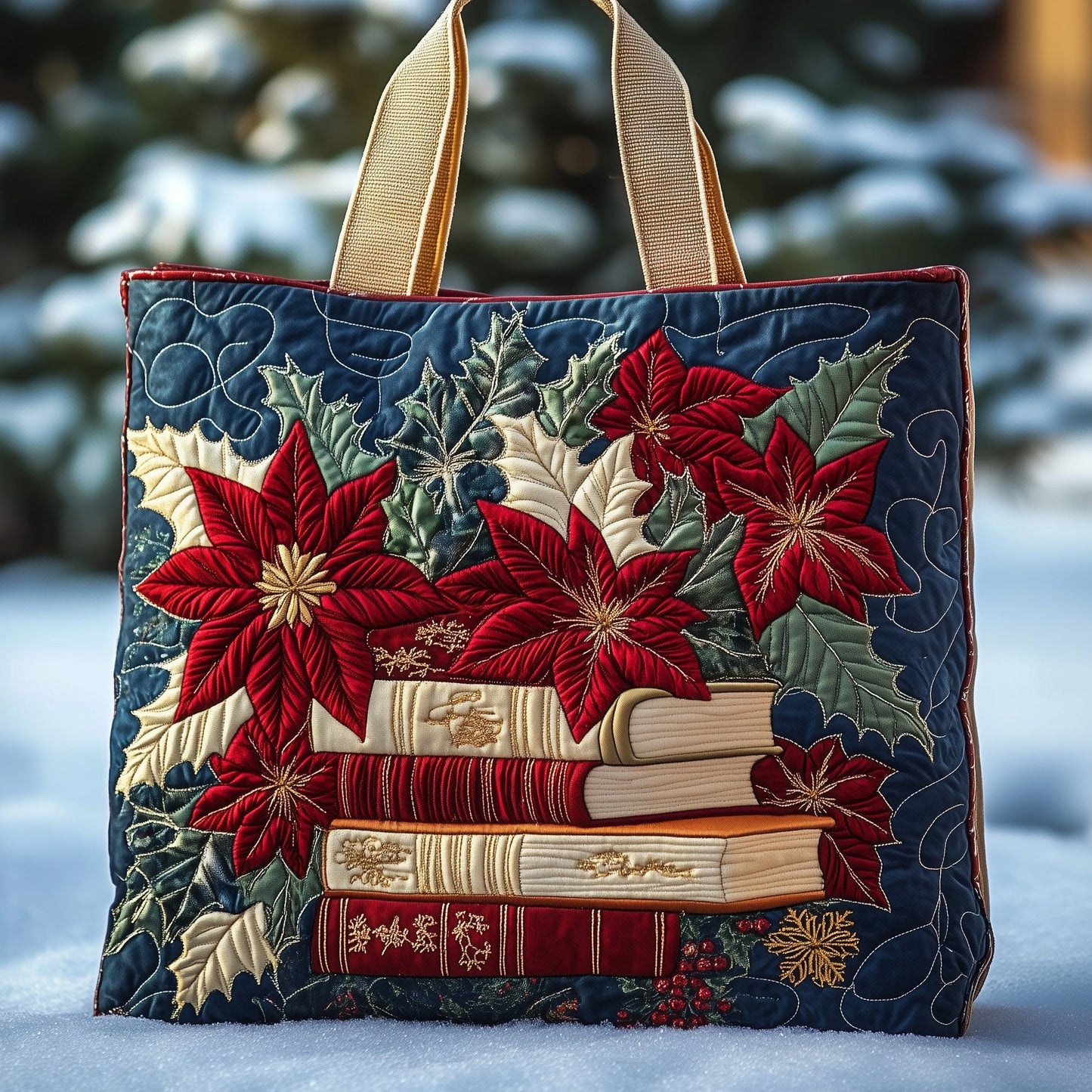 Poinsettia Librabry Quilted Tote Bag GFTONT3900