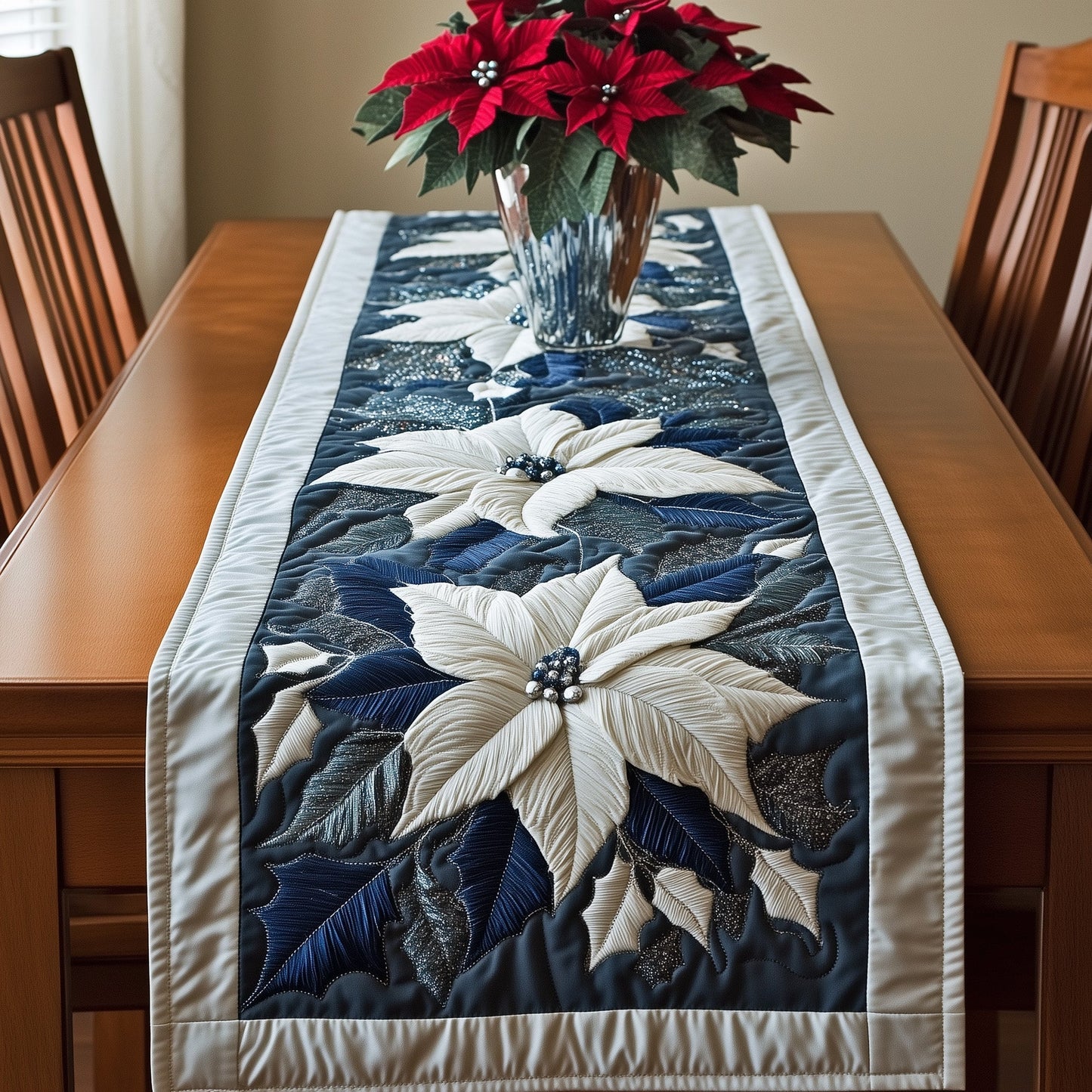 Festive Poinsettia Quilted Table Runner GFTONT3920