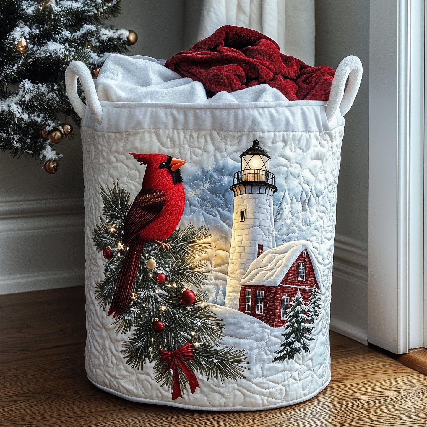 Winter Cardinal Quilted Laundry Basket GFTONT3946