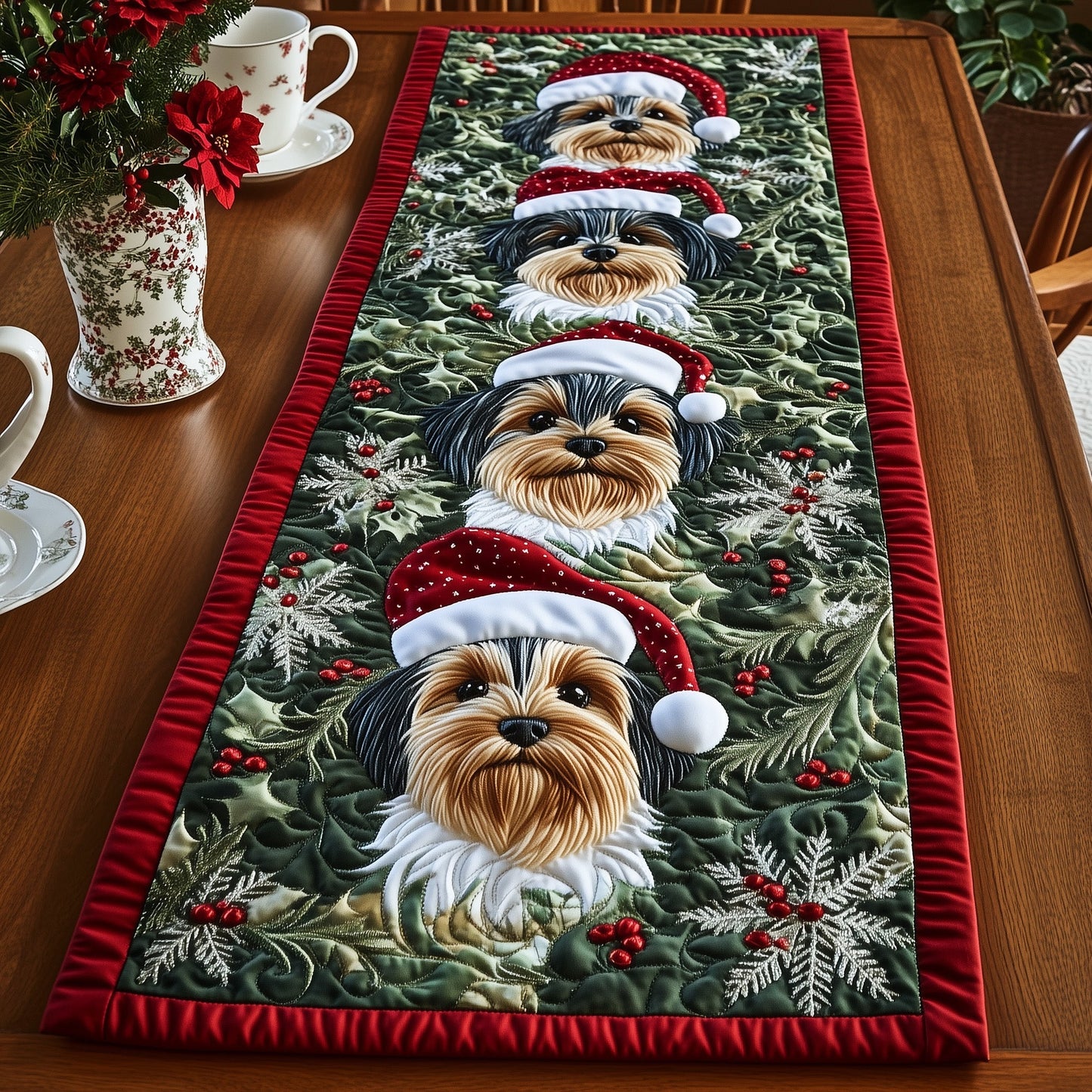 Yorkshike Terrier Holiday Quilted Table Runner GFTONT3975