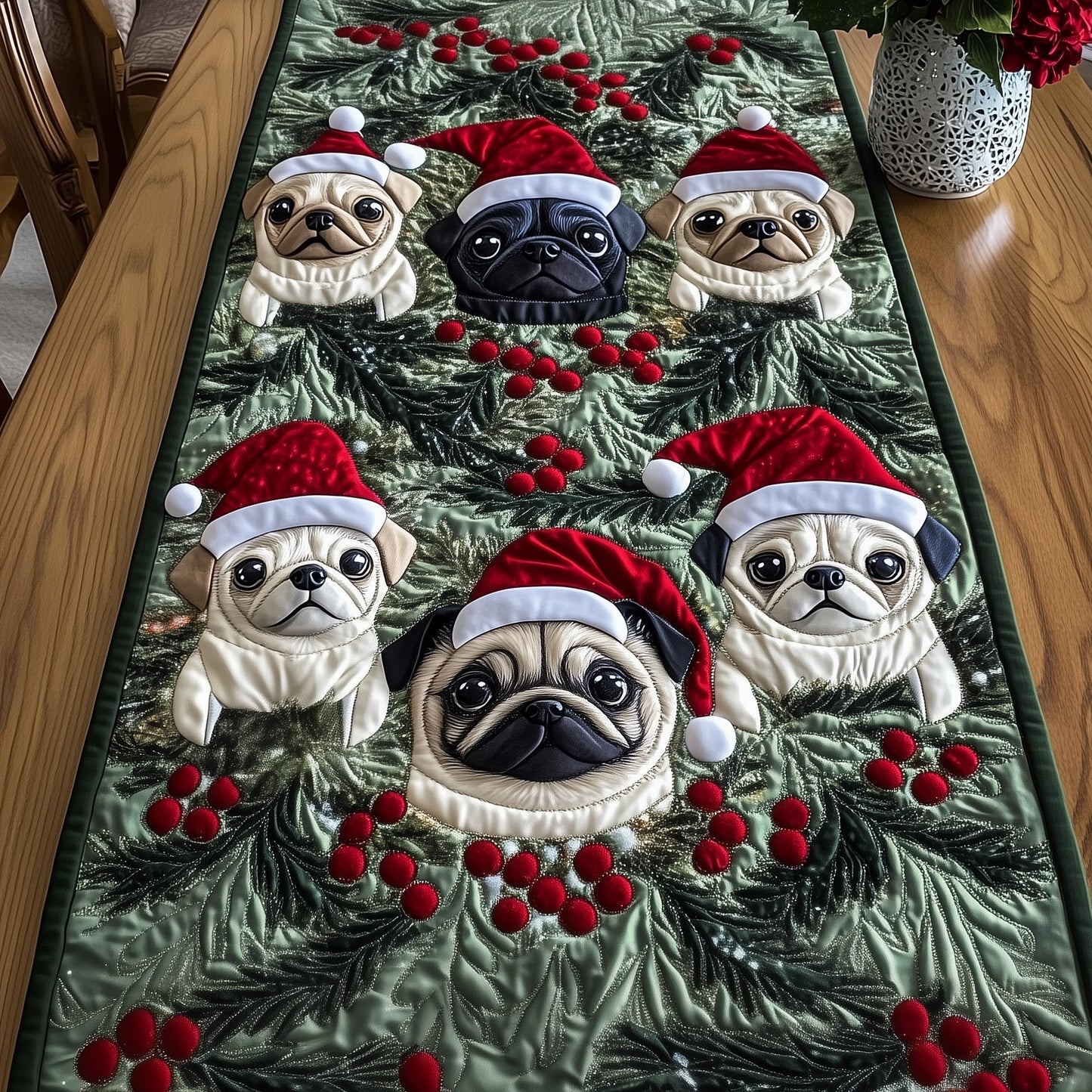 Festive Pugs Quilted Table Runner GFTONT4057