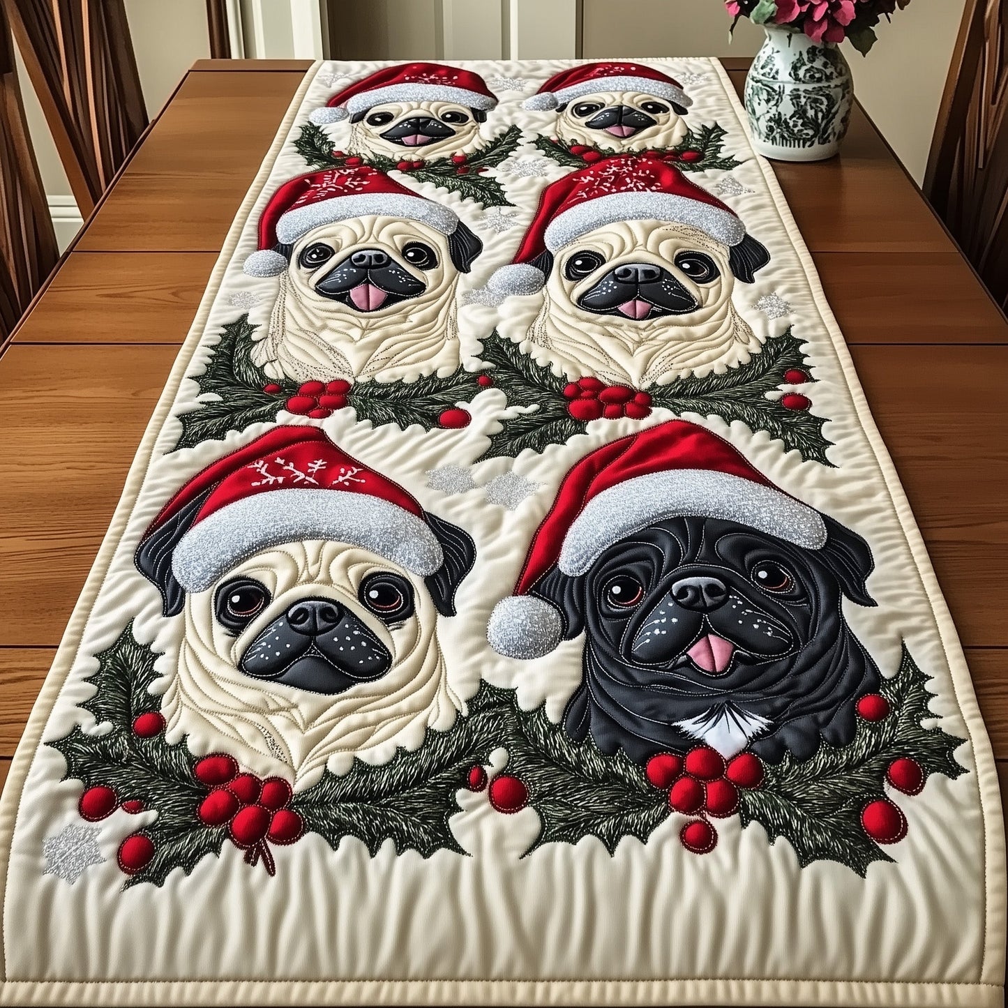 Festive Pugs Quilted Table Runner GFTONT4058