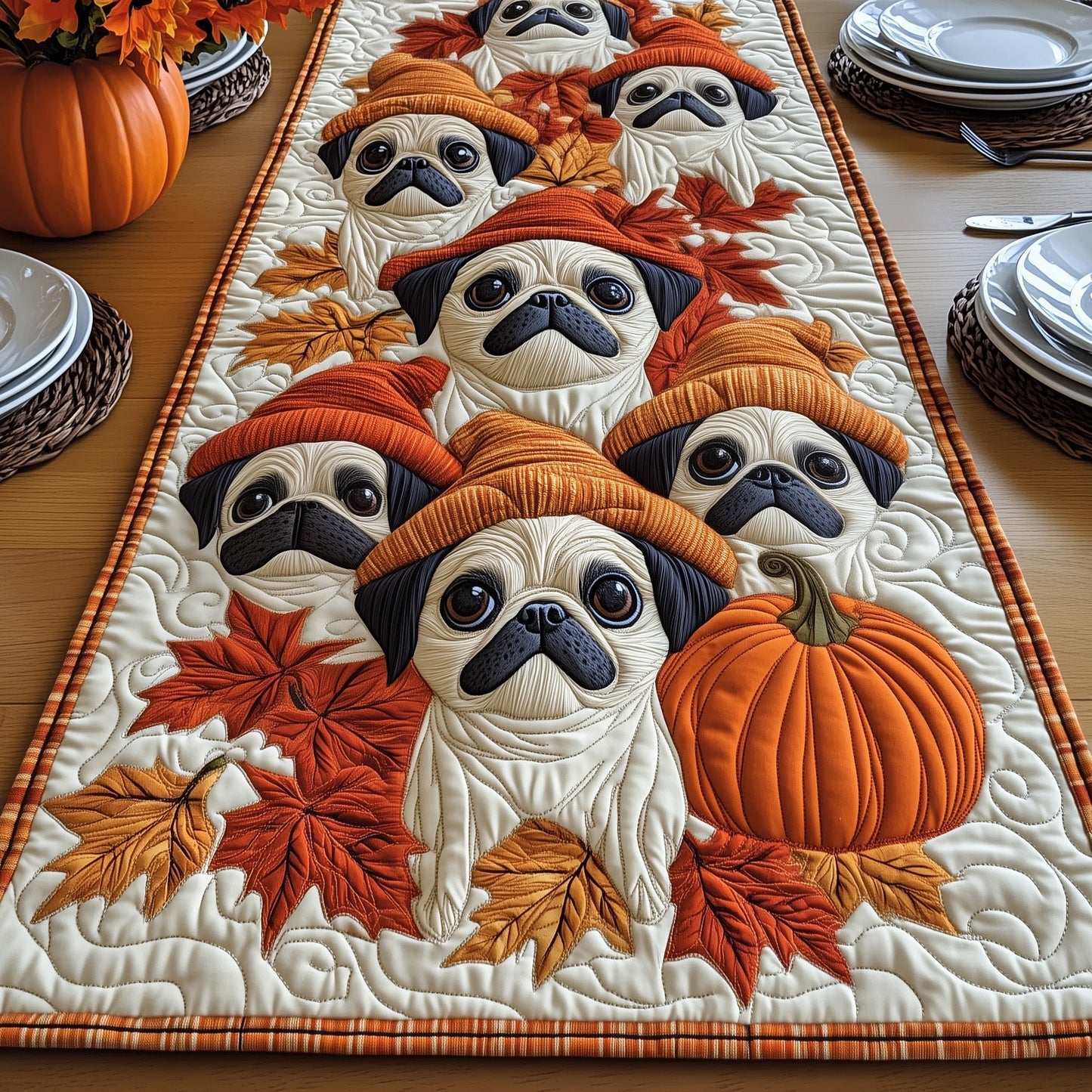 Pug Cozy Season Quilted Table Runner GFTONT4063