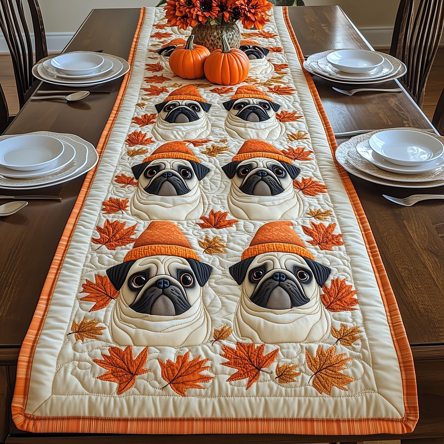 Pug Cozy Season Quilted Table Runner GFTONT4064