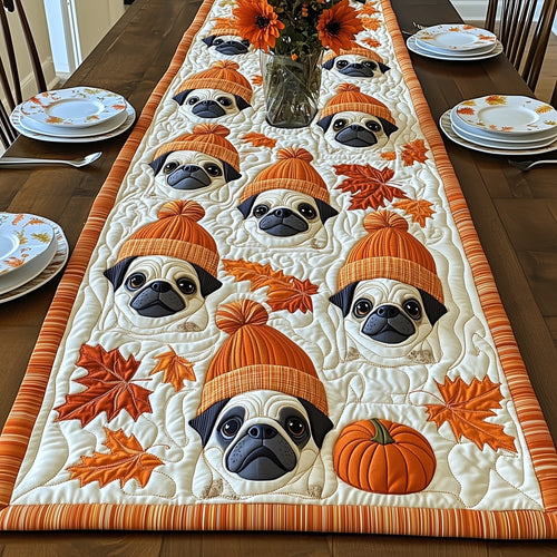 Autumn Pug Joy Quilted Table Runner GFTONT4065