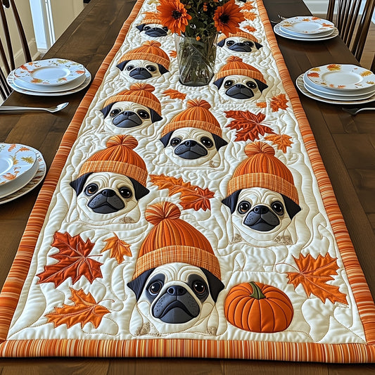 Autumn Pug Joy Quilted Table Runner GFTONT4065