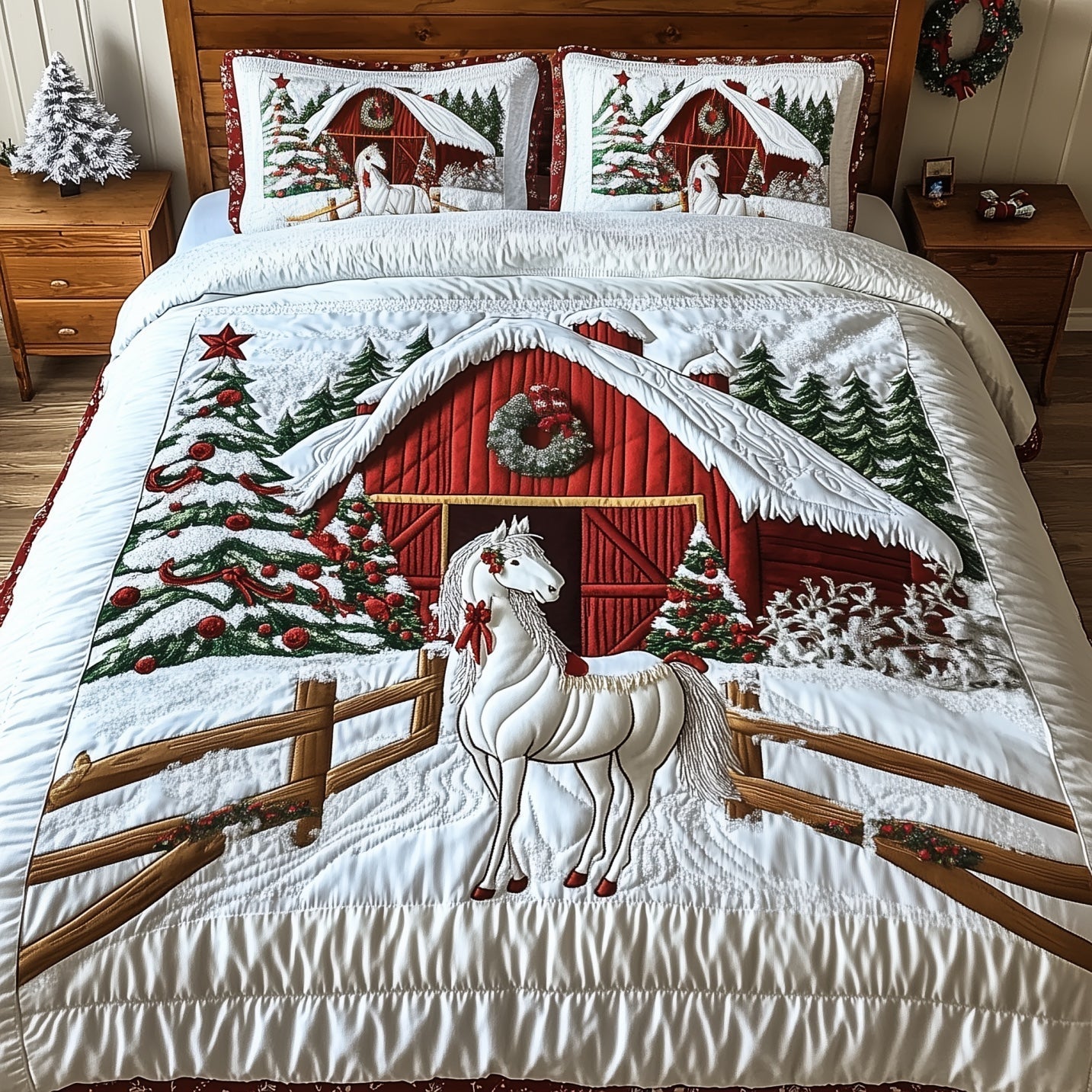 Winter Horse Barn Duvet Cover Set GFTONT4088