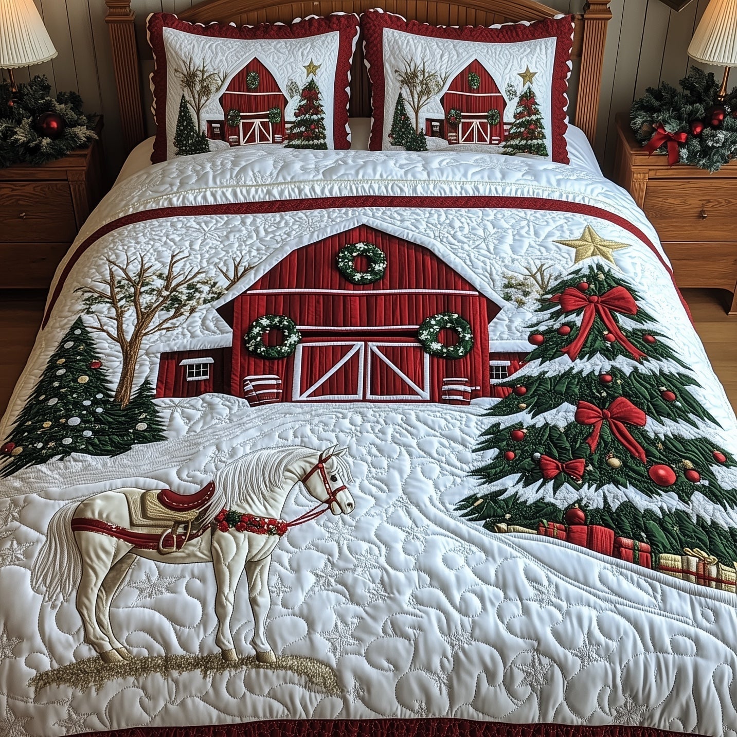 Winter Horse Barn Duvet Cover Set GFTONT4089