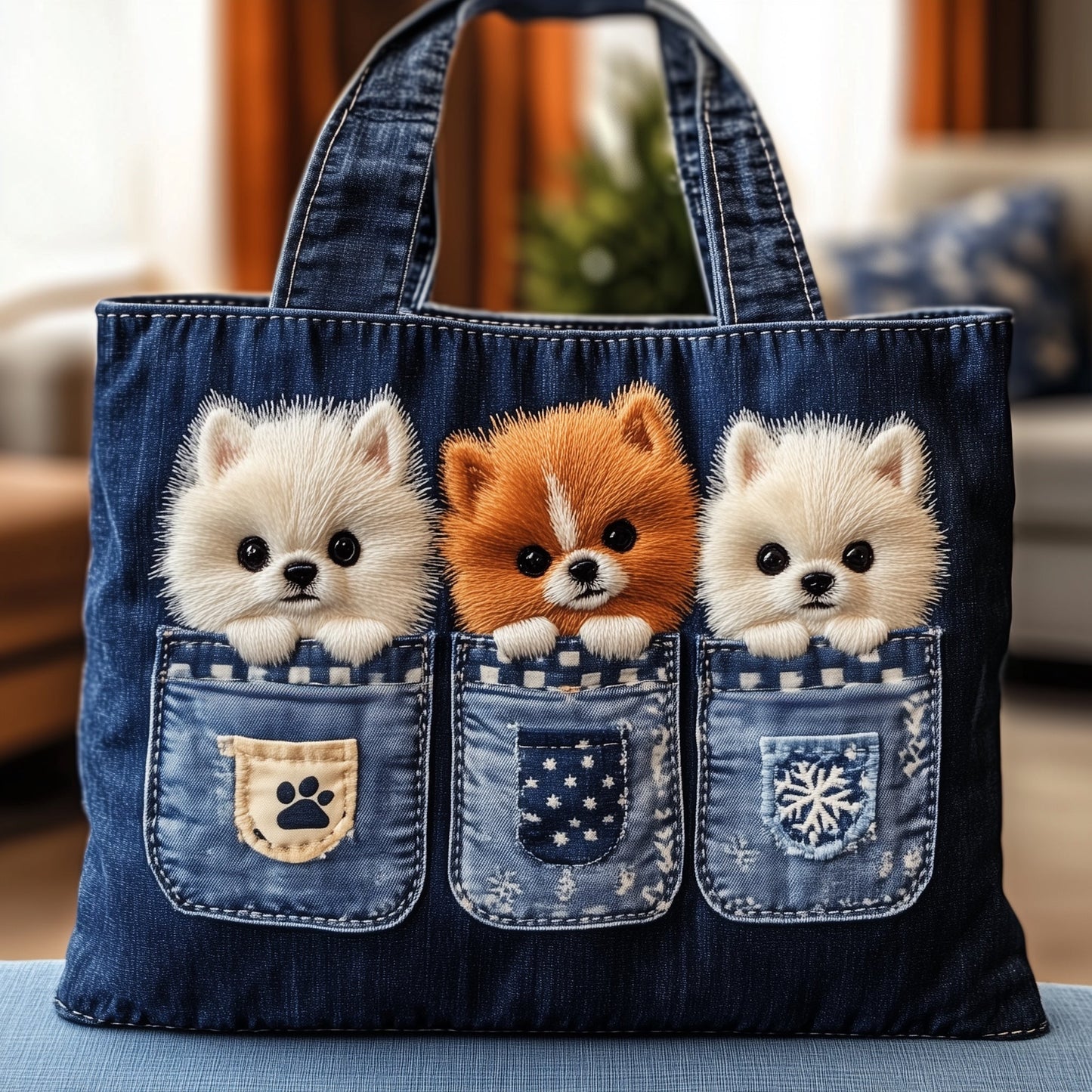 Pomeranian Pocket Quilted Tote Bag GFTONT4119