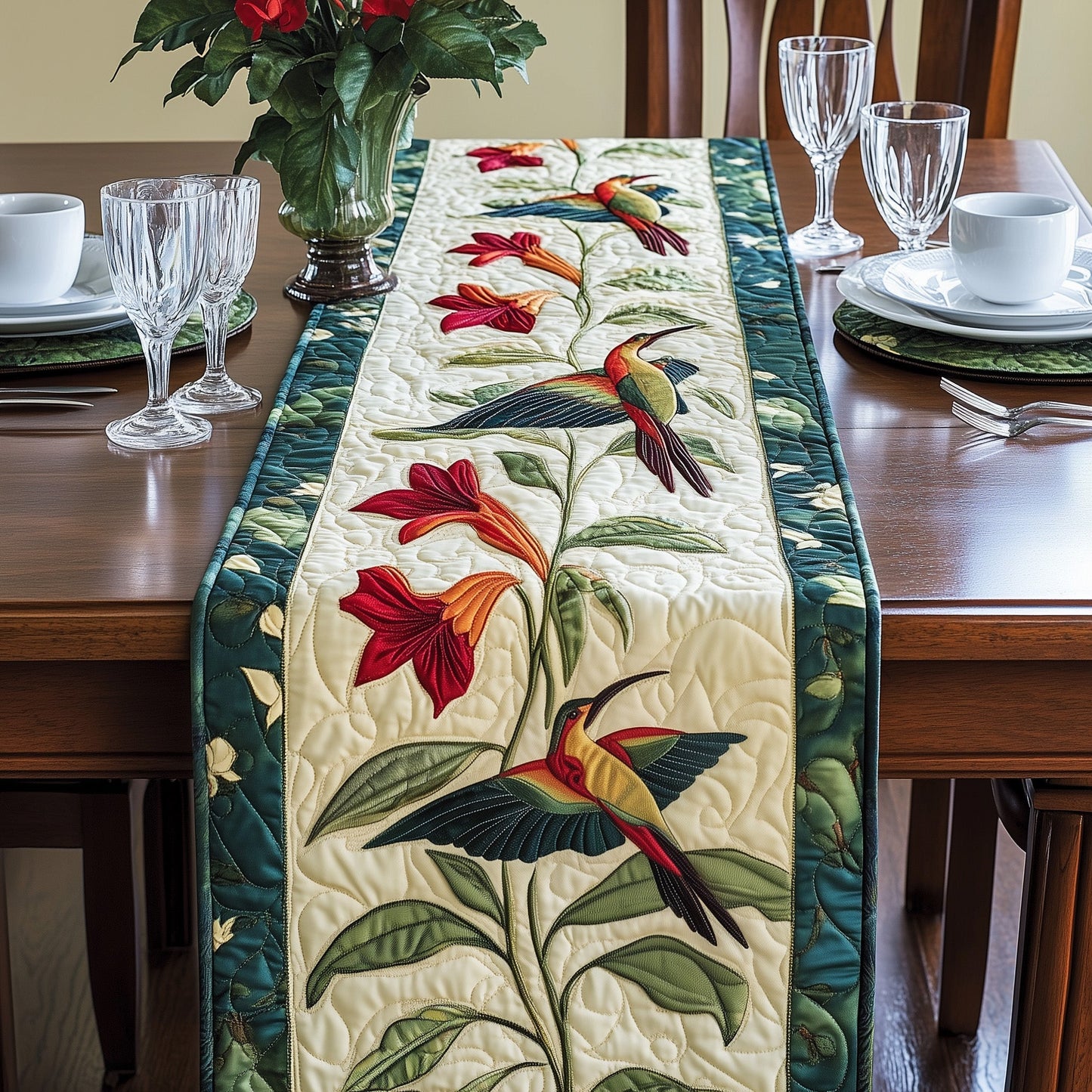 Humming Bird Bloom Quilted Table Runner GFTONT413