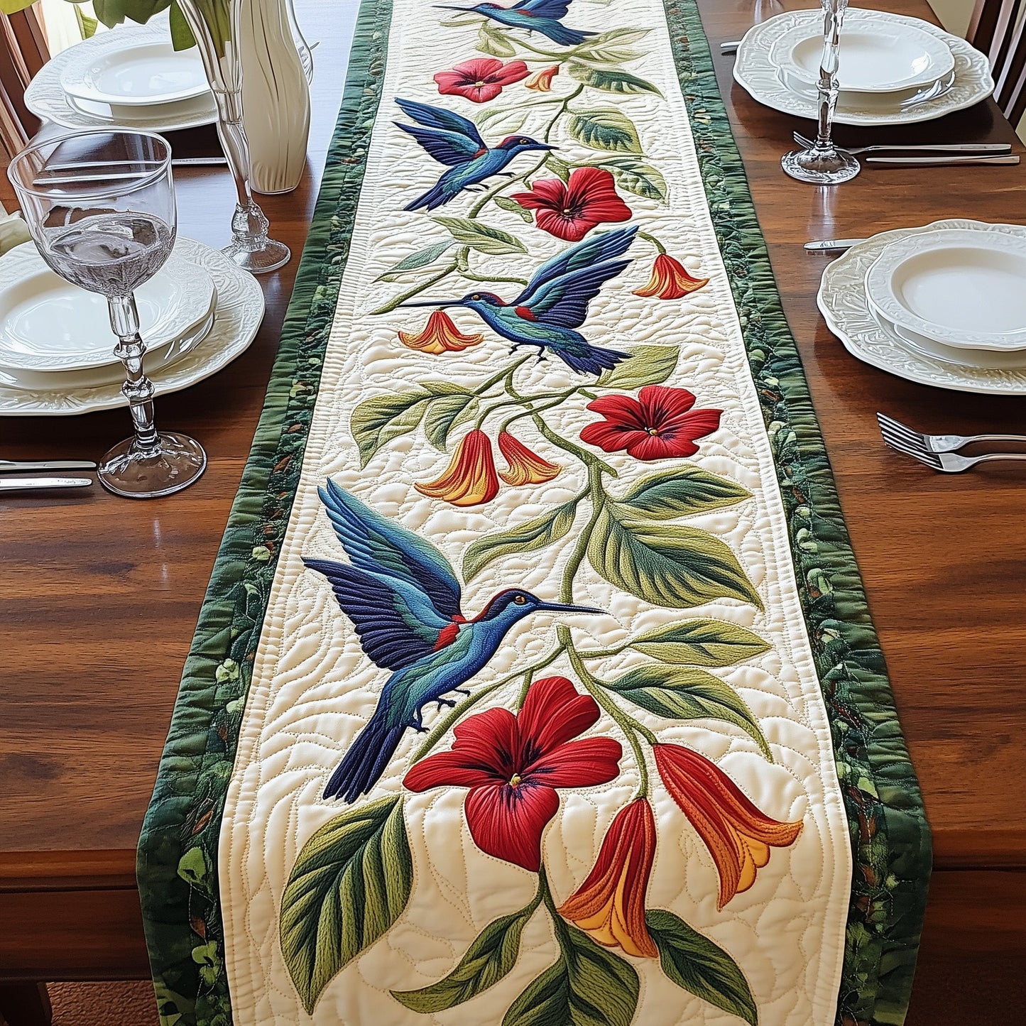 Humming Bird Bloom Quilted Table Runner GFTONT414