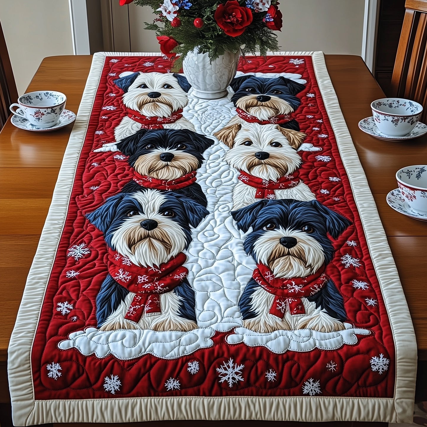 Festive Schnauzer Quilted Table Runner GFTONT4163