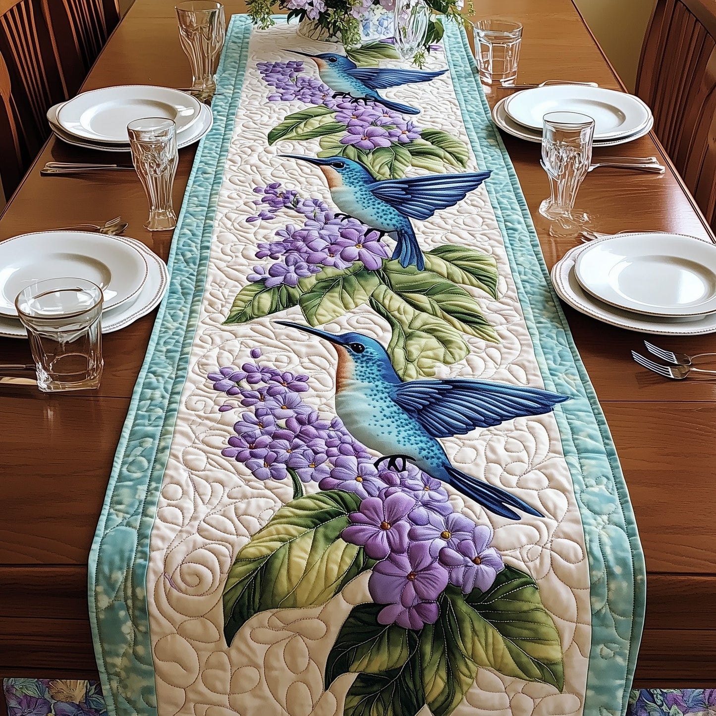 Humming Bird Bloom Quilted Table Runner GFTONT416