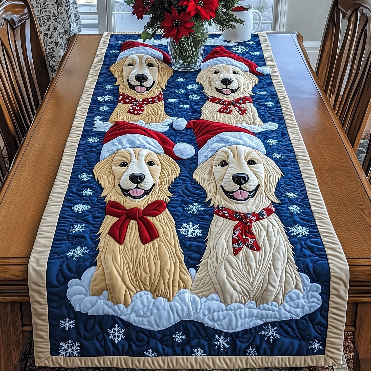 Festive Golden Pups Quilted Table Runner GFTONT4248