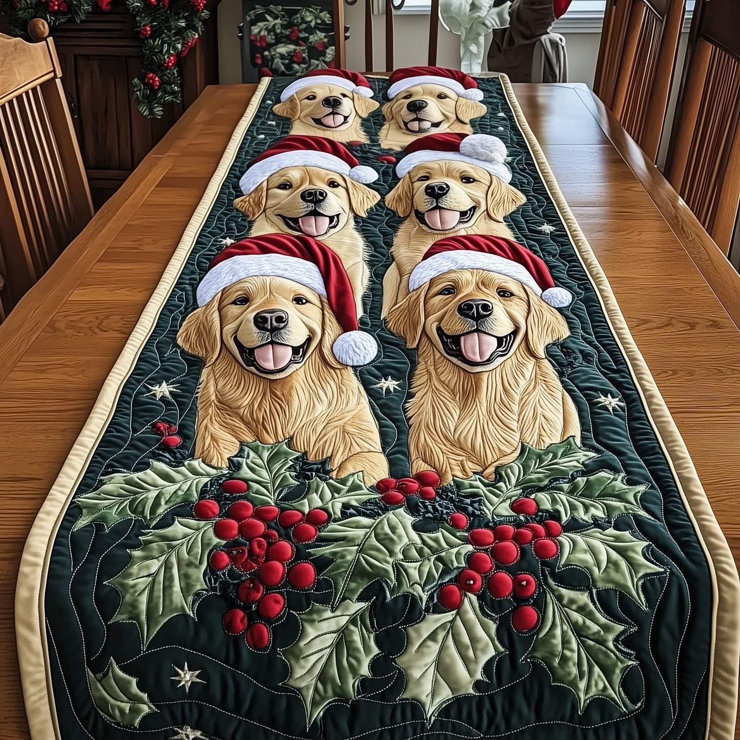 Festive Golden Retriever Quilted Table Runner GFTONT4250