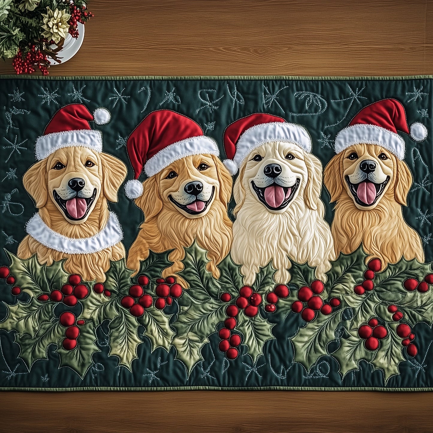 Festive Golden Retriever Quilted Table Runner GFTONT4251