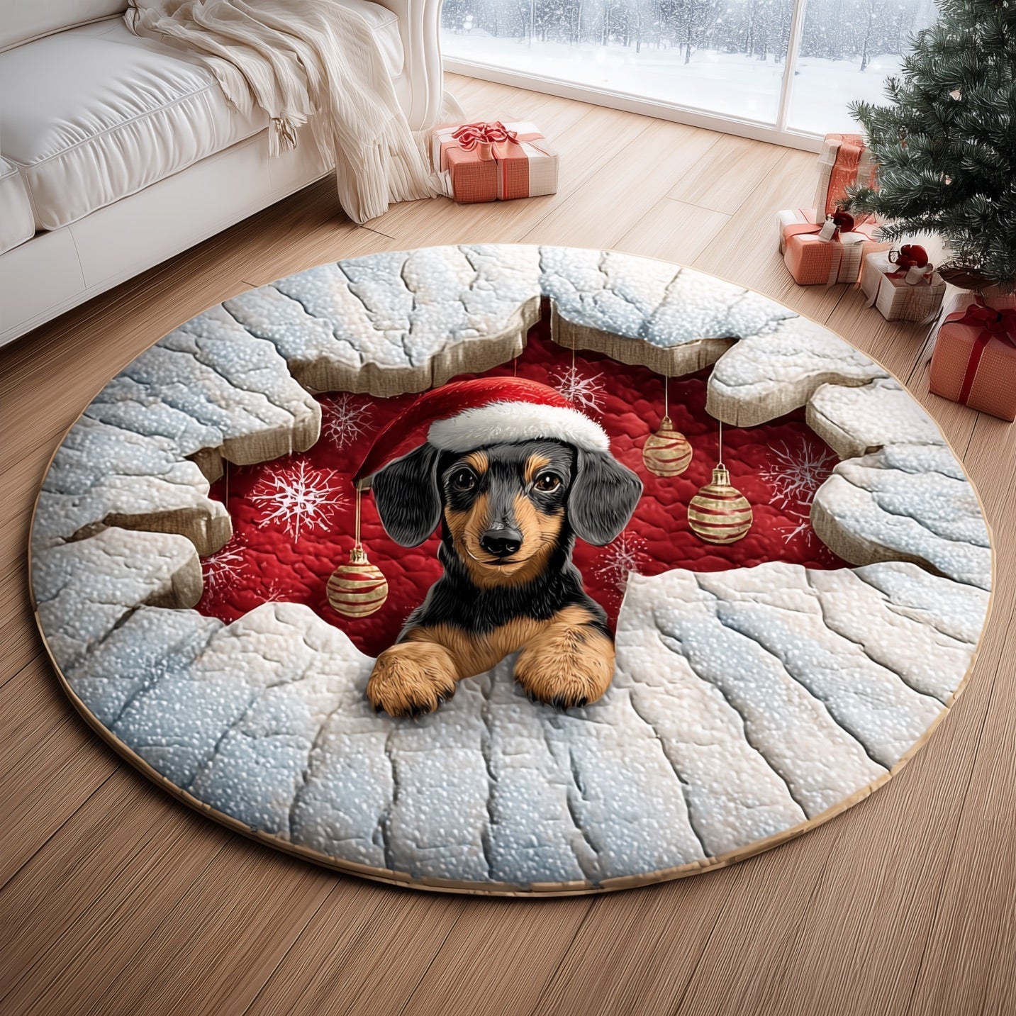 Festive Dachshund Quilted Round Mat GFTONT4399