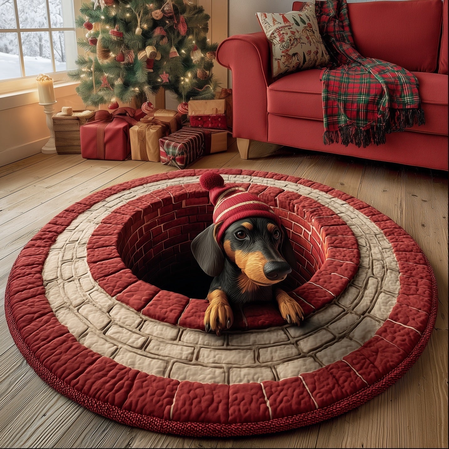 Dachshund Visit Quilted Round Mat GFTONT4400