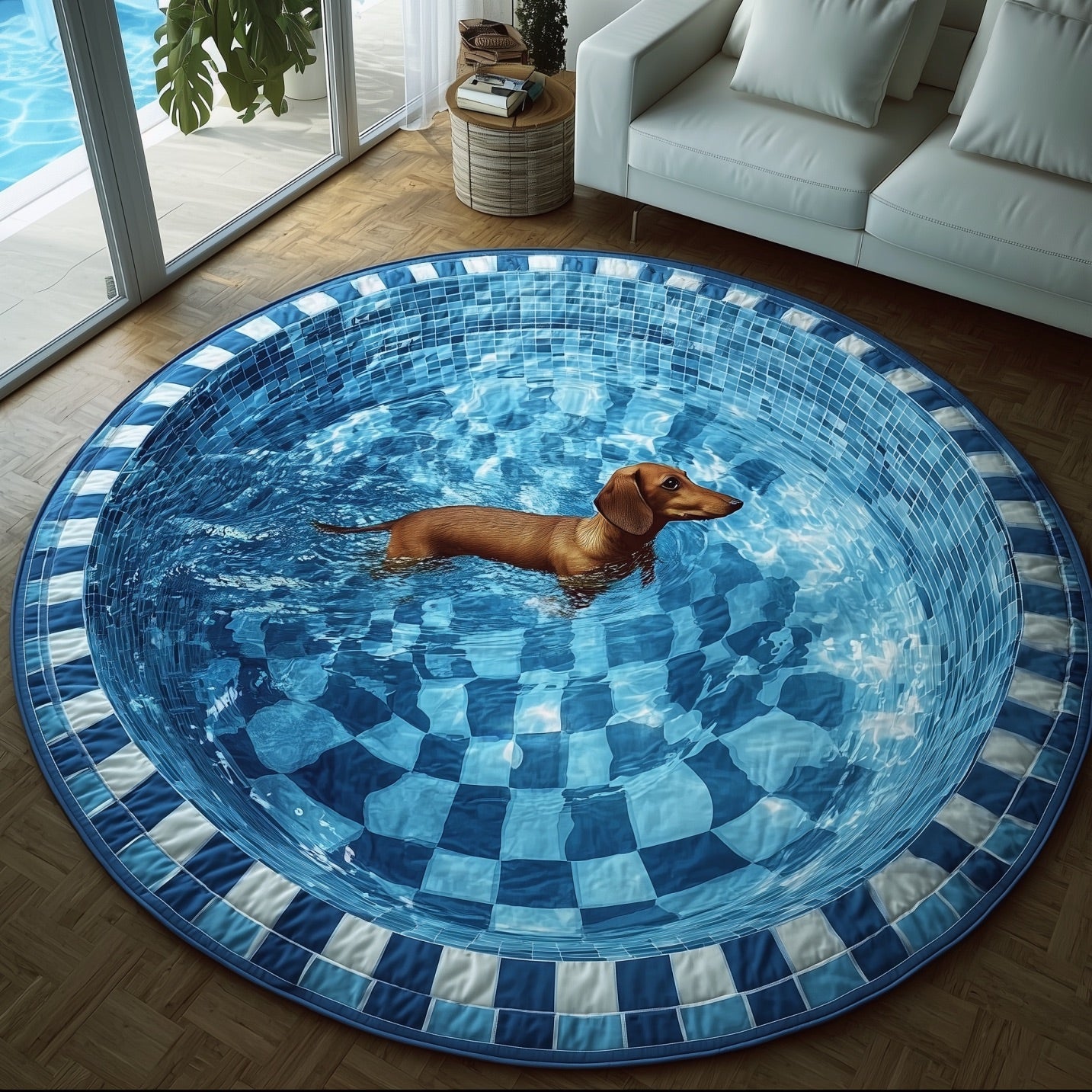 Dachshund Pool Quilted Round Mat GFTONT4401