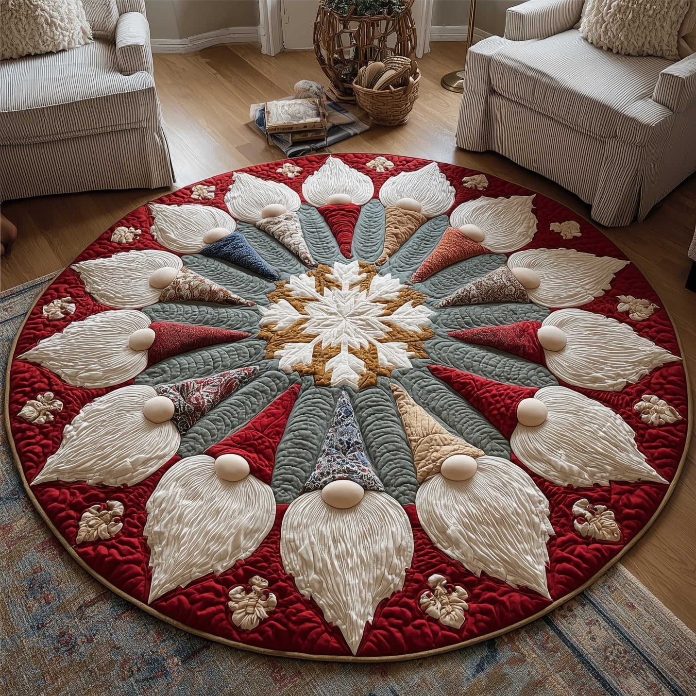 Festive Gnome Quilted Round Mat GFTONT4475